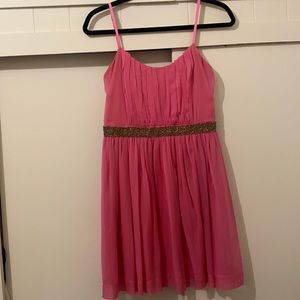 Maria Bianca Nero pink pleated dress with gold beaded belt